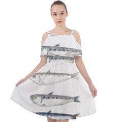 Pencil Fish Sardine Drawing Cut Out Shoulders Chiffon Dress