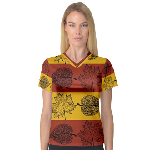 Autumn Leaves Colorful Nature V-neck Sport Mesh Tee by Mariart