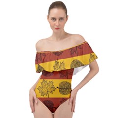 Autumn Leaves Colorful Nature Off Shoulder Velour Bodysuit  by Mariart