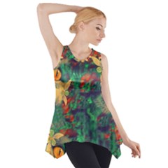 Illustrations Color Cat Flower Abstract Textures Orange Side Drop Tank Tunic