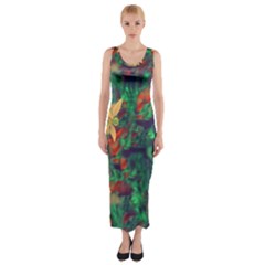 Illustrations Color Cat Flower Abstract Textures Orange Fitted Maxi Dress