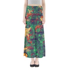 Illustrations Color Cat Flower Abstract Textures Orange Full Length Maxi Skirt
