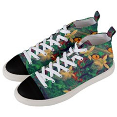 Illustrations Color Cat Flower Abstract Textures Orange Men s Mid-top Canvas Sneakers