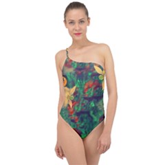Illustrations Color Cat Flower Abstract Textures Orange Classic One Shoulder Swimsuit
