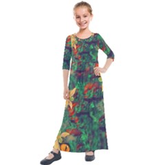 Illustrations Color Cat Flower Abstract Textures Orange Kids  Quarter Sleeve Maxi Dress by Alisyart