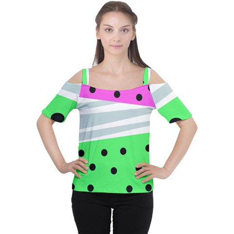 Dots And Lines, Mixed Shapes Pattern, Colorful Abstract Design Cutout Shoulder Tee by Casemiro