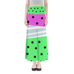 Dots And Lines, Mixed Shapes Pattern, Colorful Abstract Design Full Length Maxi Skirt