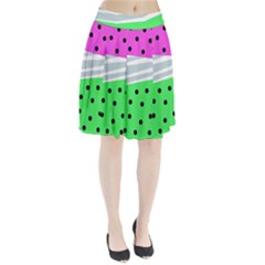 Dots And Lines, Mixed Shapes Pattern, Colorful Abstract Design Pleated Skirt