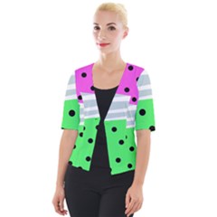 Dots And Lines, Mixed Shapes Pattern, Colorful Abstract Design Cropped Button Cardigan by Casemiro