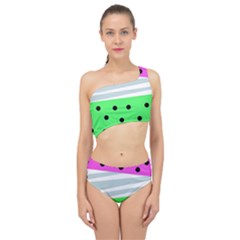 Dots And Lines, Mixed Shapes Pattern, Colorful Abstract Design Spliced Up Two Piece Swimsuit