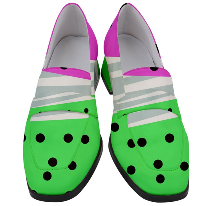 Dots and lines, mixed shapes pattern, colorful abstract design Women s Chunky Heel Loafers