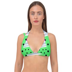 Dots And Lines, Mixed Shapes Pattern, Colorful Abstract Design Double Strap Halter Bikini Top by Casemiro