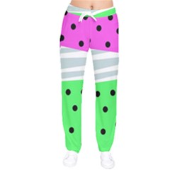 Dots And Lines, Mixed Shapes Pattern, Colorful Abstract Design Women Velvet Drawstring Pants by Casemiro