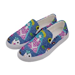 Blue Denim And Drawings Women s Canvas Slip Ons by snowwhitegirl