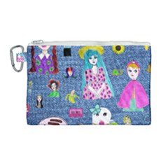 Blue Denim And Drawings Canvas Cosmetic Bag (large)