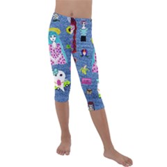 Blue Denim And Drawings Kids  Lightweight Velour Capri Leggings  by snowwhitegirl