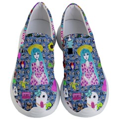 Blue Denim And Drawings Daisies Women s Lightweight Slip Ons by snowwhitegirl