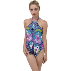 Blue Denim And Drawings Daisies Go With The Flow One Piece Swimsuit by snowwhitegirl