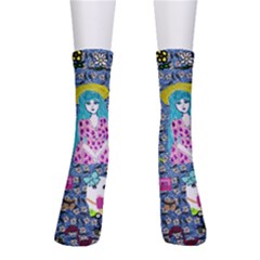 Blue Denim And Drawings Daisies Men s Crew Socks