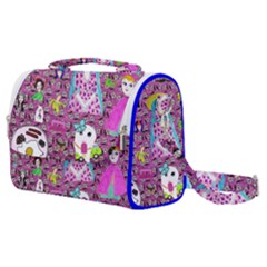 Blue Denim And Drawings Daisies Pink Satchel Shoulder Bag by snowwhitegirl
