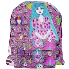 Blue Denim And Drawings Daisies Pink Giant Full Print Backpack by snowwhitegirl