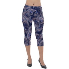 Glowing Coral Pattern Lightweight Velour Capri Leggings  by LoolyElzayat