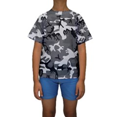 Army Winter Camo, Camouflage Pattern, Grey, Black Kids  Short Sleeve Swimwear by Casemiro