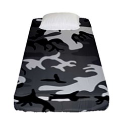Army Winter Camo, Camouflage Pattern, Grey, Black Fitted Sheet (single Size) by Casemiro