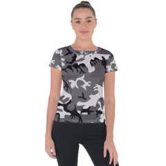 Army Winter Camo, Camouflage Pattern, Grey, Black Short Sleeve Sports Top  by Casemiro