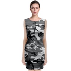 Army Winter Camo, Camouflage Pattern, Grey, Black Sleeveless Velvet Midi Dress by Casemiro