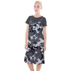 Army Winter Camo, Camouflage Pattern, Grey, Black Camis Fishtail Dress by Casemiro