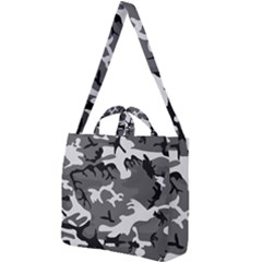 Army Winter Camo, Camouflage Pattern, Grey, Black Square Shoulder Tote Bag
