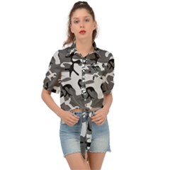 Army Winter Camo, Camouflage Pattern, Grey, Black Tie Front Shirt  by Casemiro