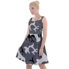 Army Winter Camo, Camouflage Pattern, Grey, Black Knee Length Skater Dress by Casemiro