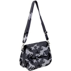 Army Winter Camo, Camouflage Pattern, Grey, Black Saddle Handbag by Casemiro