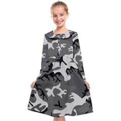 Army Winter Camo, Camouflage Pattern, Grey, Black Kids  Midi Sailor Dress by Casemiro