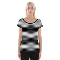 Geometrical Blocks, Rhombus Black And White Pattern Cap Sleeve Top by Casemiro