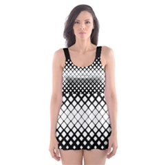 Geometrical Blocks, Rhombus Black And White Pattern Skater Dress Swimsuit by Casemiro