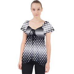 Geometrical Blocks, Rhombus Black And White Pattern Lace Front Dolly Top by Casemiro