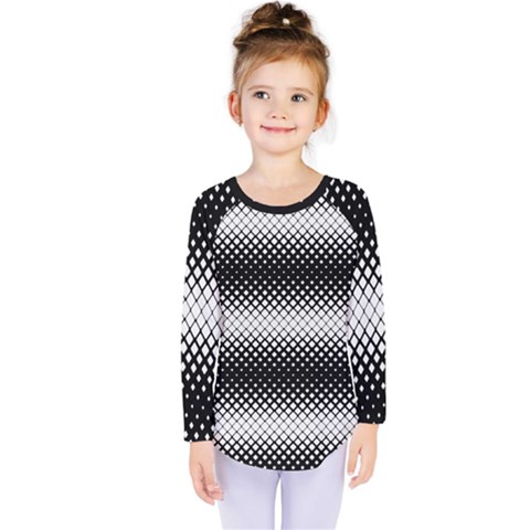 Geometrical Blocks, Rhombus Black And White Pattern Kids  Long Sleeve Tee by Casemiro