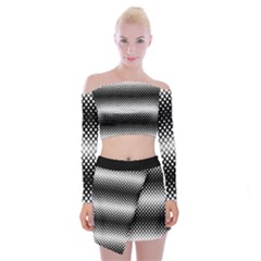 Geometrical Blocks, Rhombus Black And White Pattern Off Shoulder Top With Mini Skirt Set by Casemiro