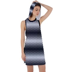 Geometrical Blocks, Rhombus Black And White Pattern Racer Back Hoodie Dress by Casemiro