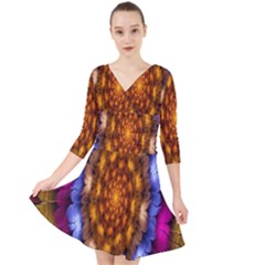 Fractal Flower Quarter Sleeve Front Wrap Dress by Sparkle