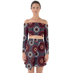 Tribal Aztec Mandala Art Off Shoulder Top With Skirt Set by tmsartbazaar