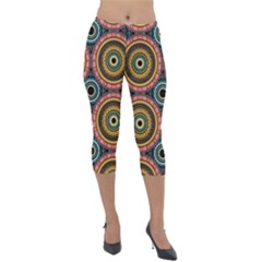 Aztec Multicolor Mandala Lightweight Velour Capri Leggings  by tmsartbazaar