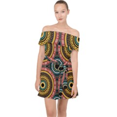 Aztec Multicolor Mandala Off Shoulder Chiffon Dress by tmsartbazaar