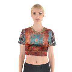 Argedc Italianorange Silk Blue Floral - Copy Golden Dragon Jpg4 Cotton Crop Top by CHPALTD