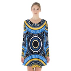 Tribal Zentangle Art Long Sleeve Velvet V-neck Dress by tmsartbazaar