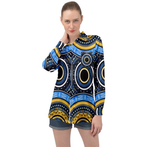 Tribal Zentangle Art Long Sleeve Satin Shirt by tmsartbazaar