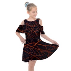 Dark Forest Scene Print Kids  Shoulder Cutout Chiffon Dress by dflcprintsclothing